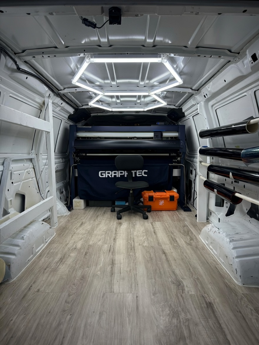 Fully equipped mobile van for window tinting service